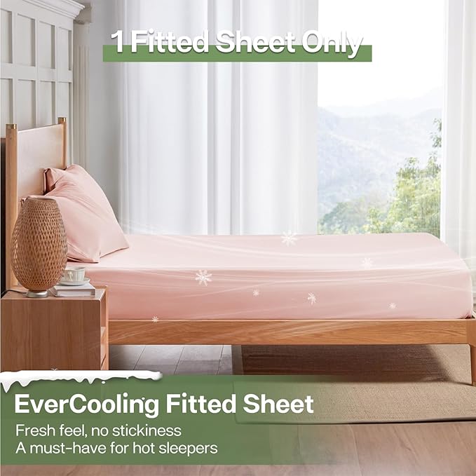 MR&HM California King Fitted Sheet, Ultra-Soft Rayon Derived from Bamboo & Polyester Blend, Silky & Breathable, 15" Deep Pocket with Elastic Straps, Cooling Fitted Sheet for Hot Sleepers, Pink