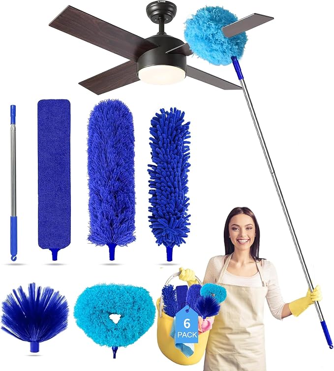 Ceiling Fan Cleaner Dusters for Cleaning 6-in-1 Kit, Cobweb Duster by Tiumso
