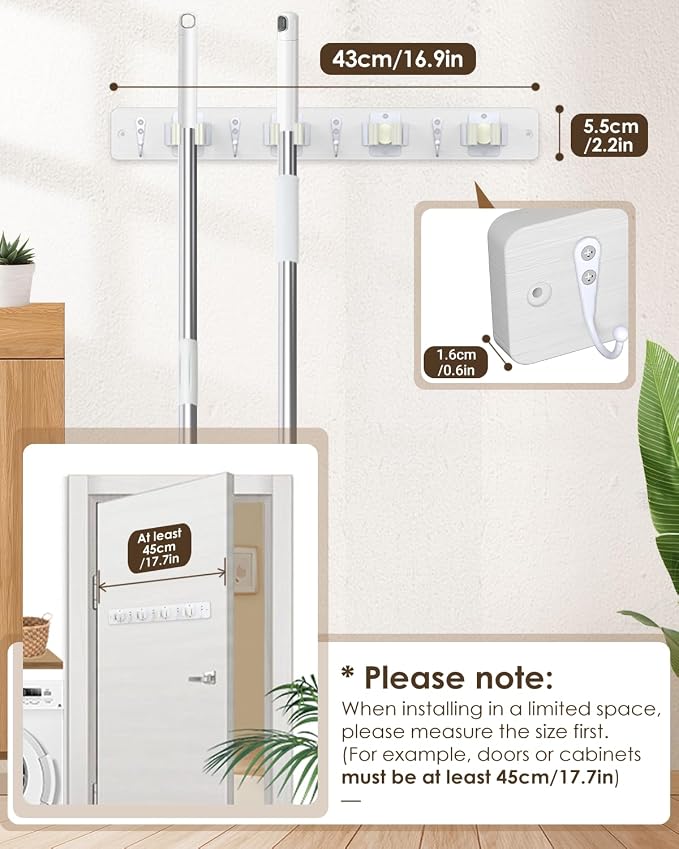 AceMining Broom Holder Wall Mounted, Wooden Mop and Broom Holder - Image 4