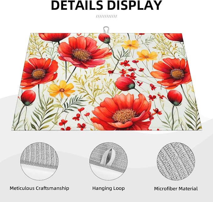 Watercolor Poppy Flower Dish Drying Mat - Image 4