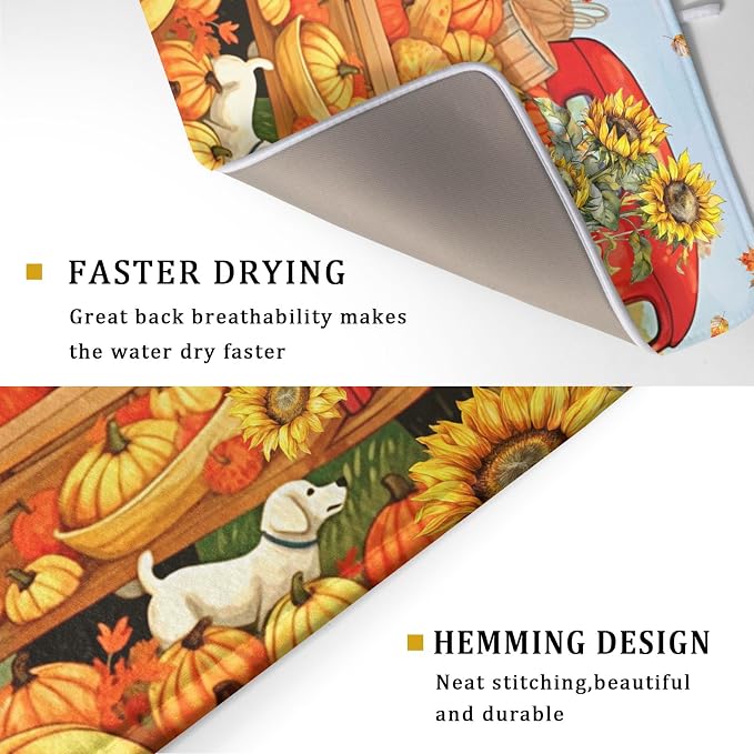 Autumn Pumpkin Red Truck Dish Drying Mat - Image 3