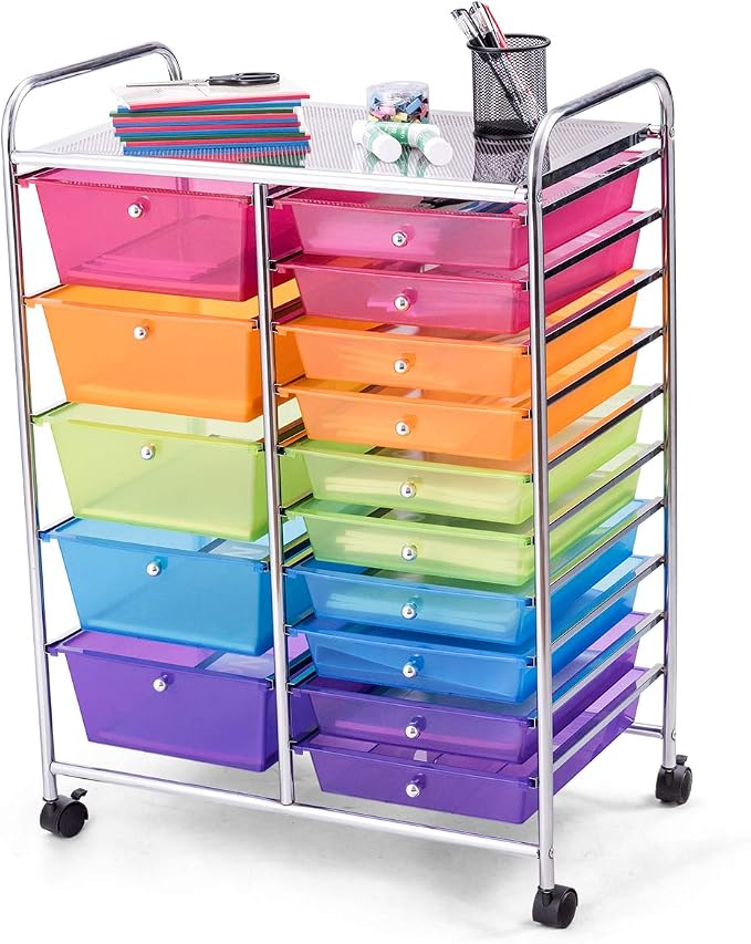 GOFLAME 15-Drawer Rolling Storage Cart, Utility Cart by GOFLAME