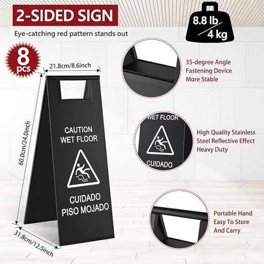 8 Pcs 24 Inch Stainless Steel Wet Floor Sign 8.8 Pound Caution Wet Floor Sign - Image 2