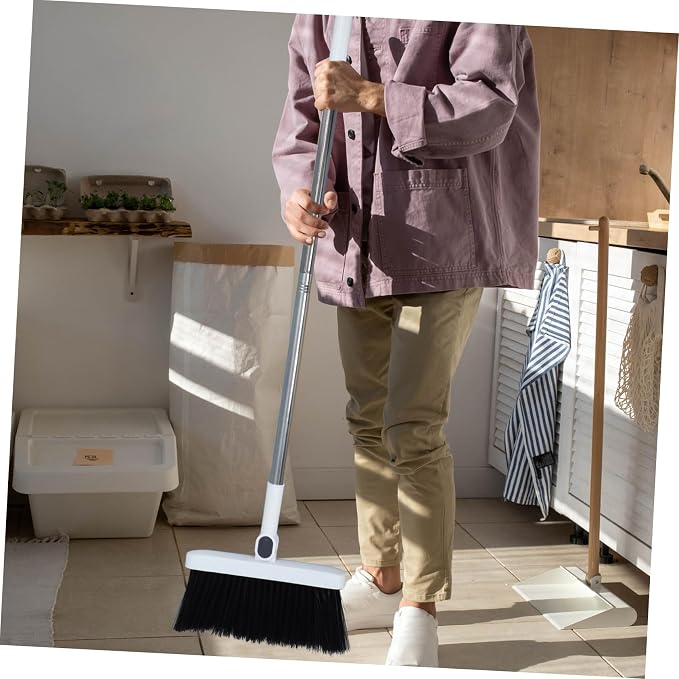 FRCOLOR Long Handle Broom and Foldable Dustpan Set Lightweight Stainless Steel - Image 6