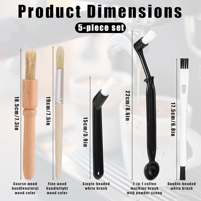 5pcs Coffee Machine Cleaning Brushes Set, Boar Bristle Espresso & Grinder - Image 2