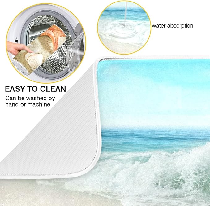 Sweetshow Summer Beach Dish Drying Mat 16 x 18 Inch Sea Wave Shells Starfish - Image 3