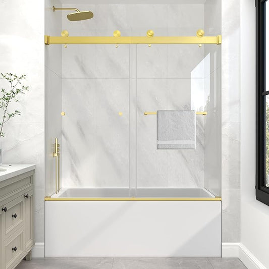 KPUY Frameless Tub Shower Door, 55-60" W x 60" H Double Sliding Bathtub Door by KPUY