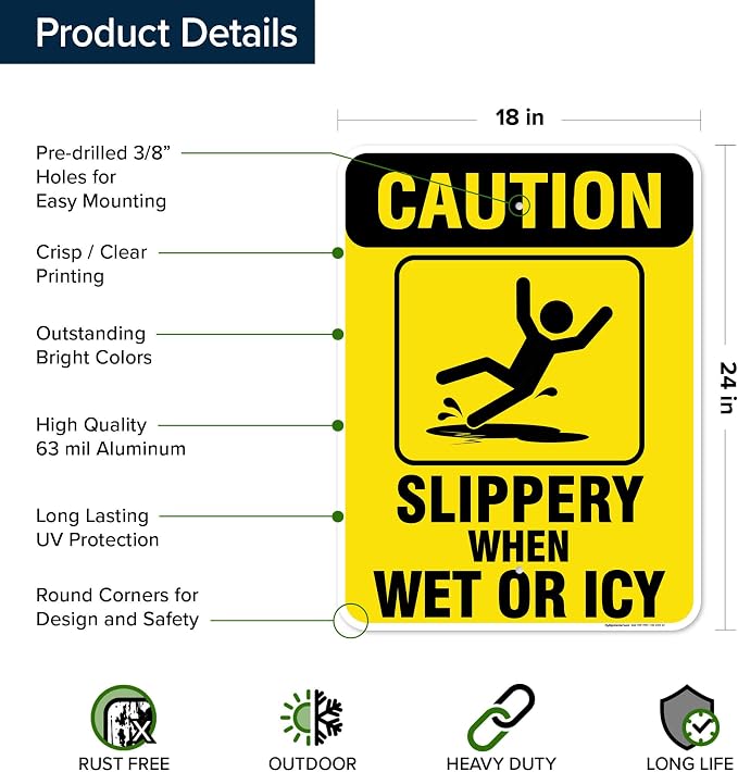 Caution Slippery When Wet Sign or ICY Sign, Indoor/Outdoor Use, USA MADE By My - Image 6