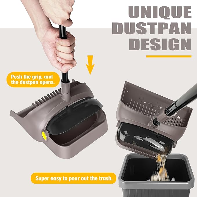 JEHONN Broom with Dustpan Combo Set Lightweight 54'' Long Handle Swivel Broom - Image 2