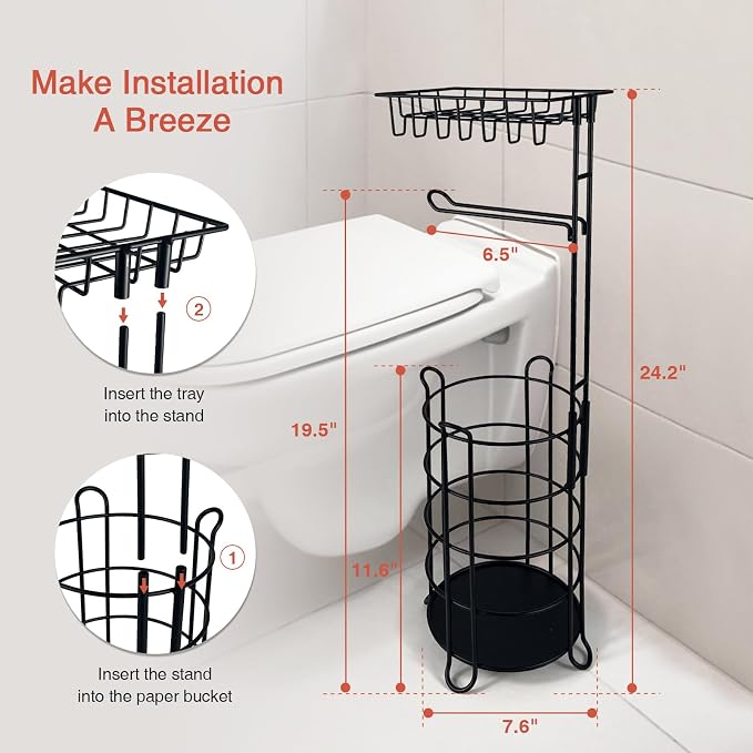 Matte Black Free Standing Toilet Paper Holder Stand - Image 4