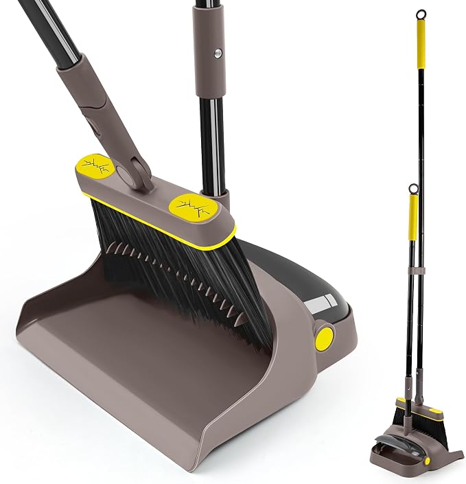 JEHONN Broom with Dustpan Combo Set Lightweight 54'' Long Handle Swivel Broom by JEHONN