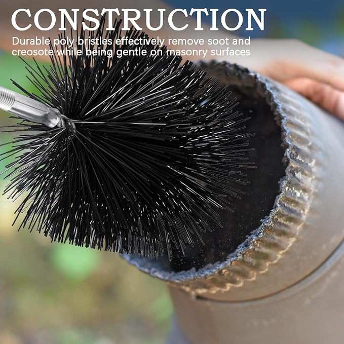 6 Inch Poly Round Chimney Cleaning Brush, 1/4 NPT Fitting, Masonry Flue - Image 5