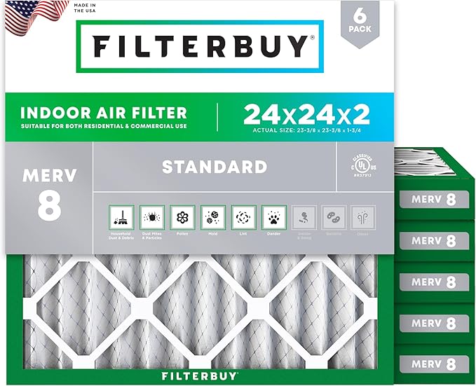 Filterbuy 24x24x2 Air Filter MERV 8 Dust Defense Replacement, Electrostatic by Filterbuy