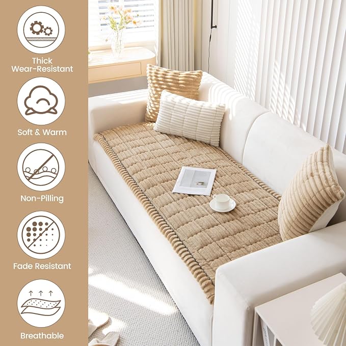 OTOB Couch Cover for Dogs Washable, Non Slip Plush Fuzzy Sofa Covers for 3 - Image 2