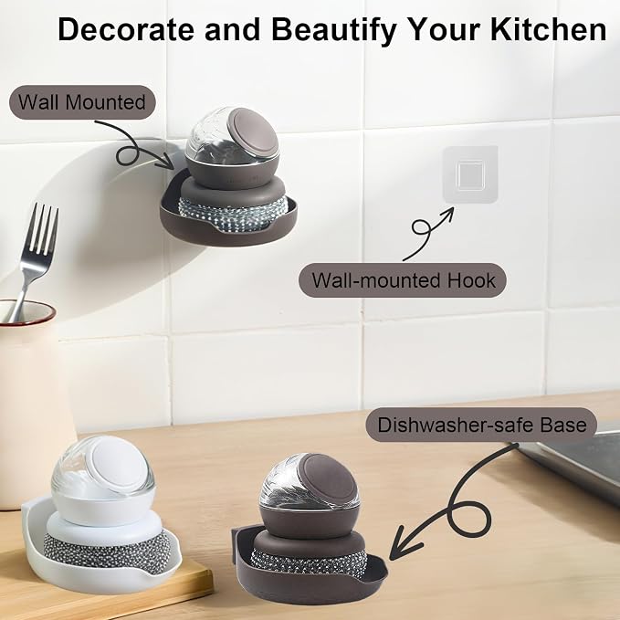 Dish Brush with Soap Dispenser, Steel Wool Scrubber with Replaceable Steel Wool - Image 3