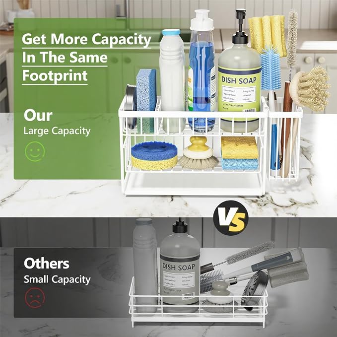 Cisily White 2-Tier Kitchen Sink Caddy Organzier Rack - Image 4