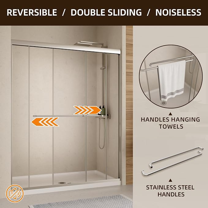 Shower Door, 44-48" W x 70" H Semi-Frameless Double Sliding Shower Doors - Image 6
