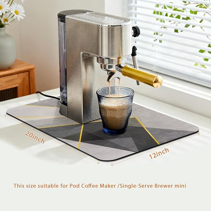 Espresso Mat 20x12 Inch, Absorbent Hide Stain Rubber Backed Dish Drying Mat - Image 2