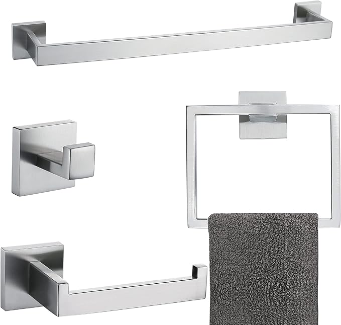 Brushed 4-Piece Bathroom Hardware Set Premium Stainless Steel Bath Towel Bar by TQKAG