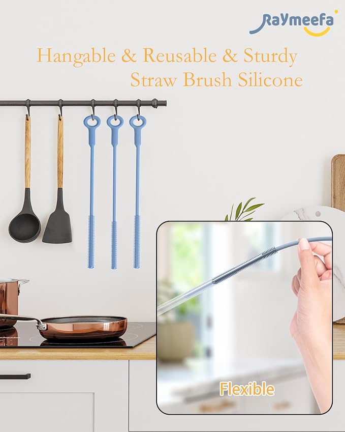 Extra Long Straw Cleaner Brush, Reusable and Soft Silicone Straw Cleaning Brush - Image 6
