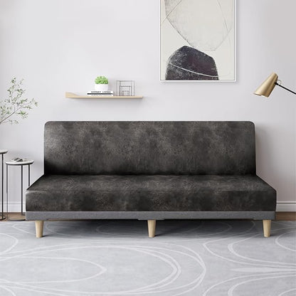 molasofa Leather Like Stretch Futon Slipcover Armless Futon Bed Sofa Cover Furniture Protector with Elastic Bottom, Soft and Washable Futon Cover for Sofa Bed Stay in Place（Larger，Khaki）