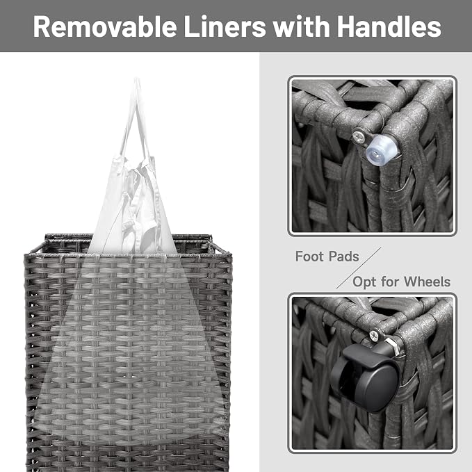 70L Slim Laundry Hamper with Lid & Wheels, 2-Park Rolling Laundry Basket with 4 - Image 6