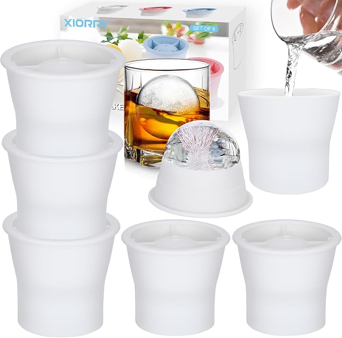 Round Ice Cube Molds 6 Pieces, Silicone Sphere Ice Mold Maker, Stackable Easy by XIORRY