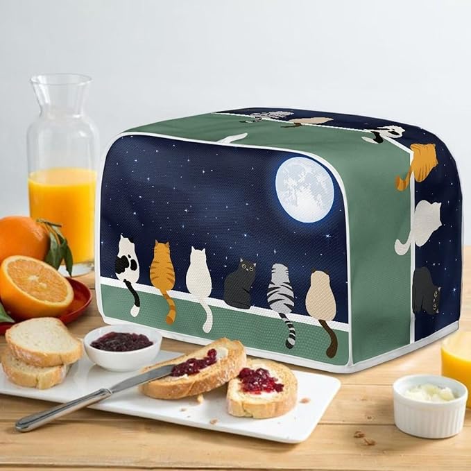 Galaxy Print Oven Protector, Moon Cat 4 Slice Toaster Cover, Anti Dust Fingerprint Coaster, Kitchen Small Appliance