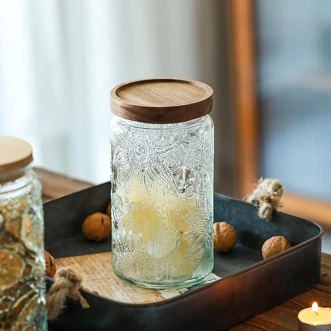 34 OZ Glass Storage Jar with Airtight Bamboo Wooden Lids, Vintage Food - Image 5