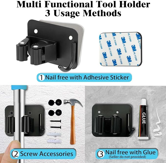 Mop and Broom Holder Wall Mount Stainless Steel 304 Tool Garage Organization - Image 3