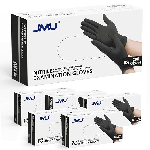 JMU Black Nitrile Gloves XS Bulk, Case of 1200, Latex Free Powder Free Nitrile by JMU