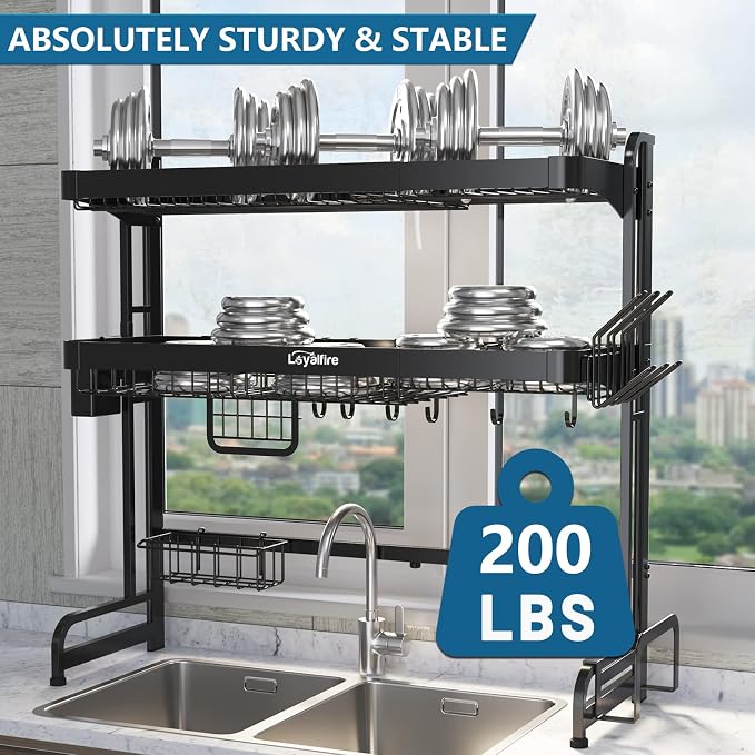 Over Sink Dish Drying Rack, 3 Tier Adjustable Length Full Stainless Steel Large - Image 5