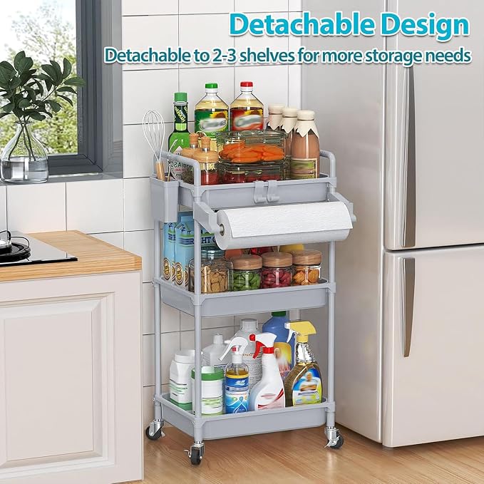 SPACEKEEPER Rolling Storage Cart, 3 Tier Utility Cart Laundry Room Organization - Image 5