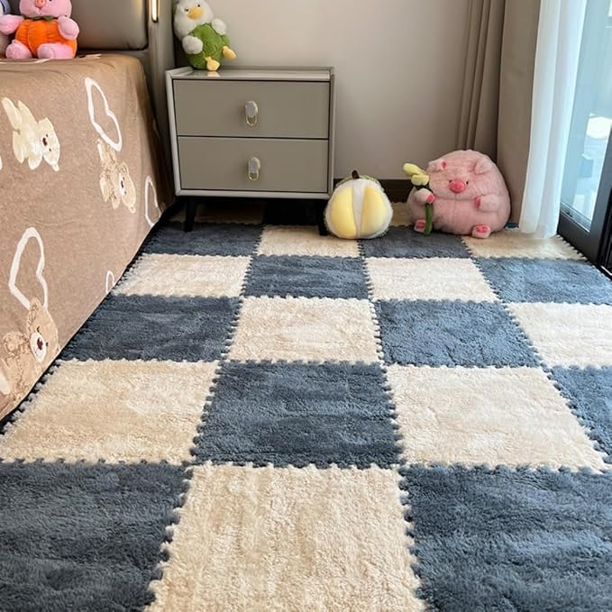 12Pcs Interlocking Carpet Tiles, Fluffy Play Mat Floor Tiles Thick Padded by Unknown