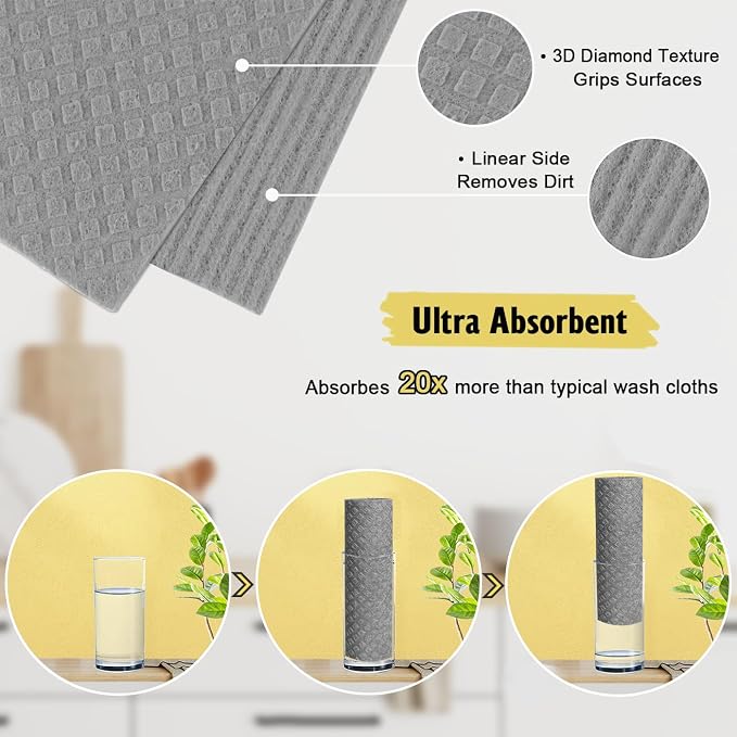 Swedish Dishcloths for Kitchen | 6 Pack Absorbent Cellulose Sponge Cloths - Image 5