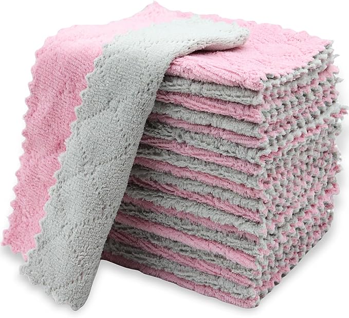 24PCS Kitchen Dishcloth, Microfiber Washcloth, Soft Cleaning Cloths, Coral by Neoweming-Lessismore