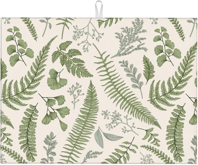 Vintage Botanical Leaves Dish Drying Mat by Unknown