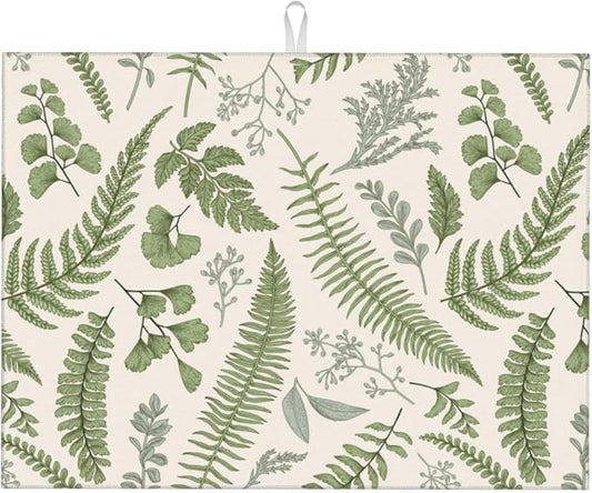 Vintage Botanical Leaves Dish Drying Mat by Unknown