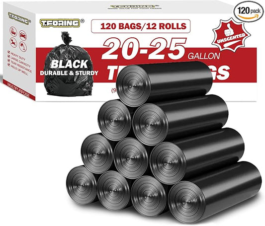 Black Trash Bags 20-25 Gallon 120 Count by TFORING%C2%AE