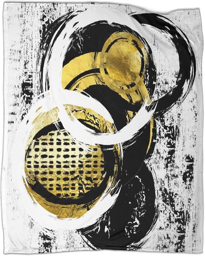Black White Flannel Fleece Blanket 50x60inch(127x152cm),Abstract Modern Oil Painting Art Watercolor Geometric Print Bed Blanket Lightweight Soft Cozy