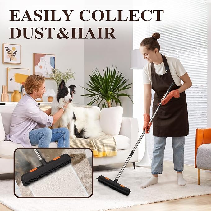 Pet Rubber Broom with 49inch Long Handle, Portable Detailing Lint Remover - Image 2
