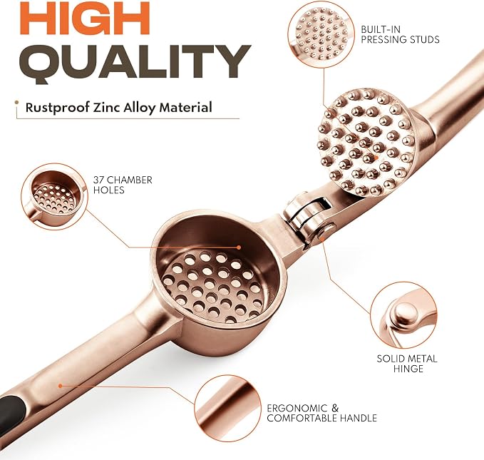 Kitchen Garlic Press, Rust Proof & Dishwasher Safe Garlic Mincer, Durable - Image 3