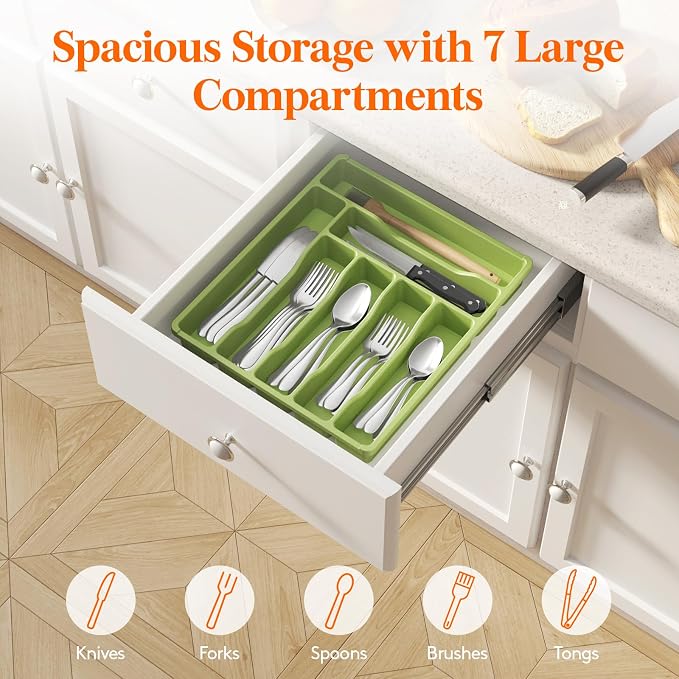 Lifewit Silverware Drawer Organizer Tray, Plastic Cutlery Storage - Image 4