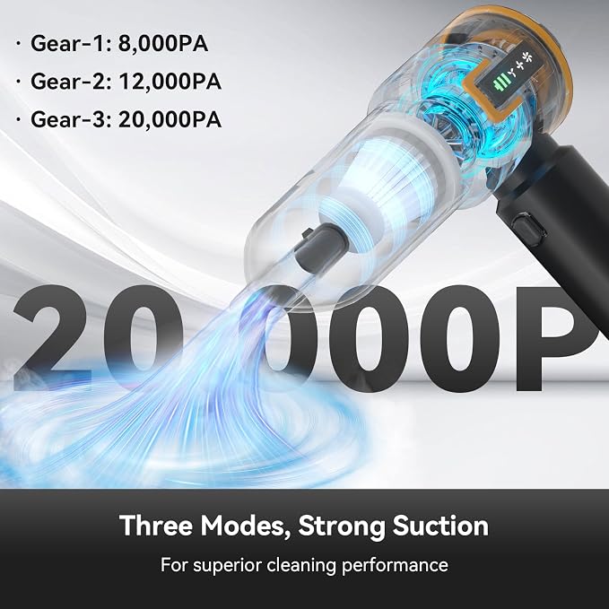 Car Vacuum with LED Digital Display, 20000PA Advanced Clean Cordless Handheld - Image 3