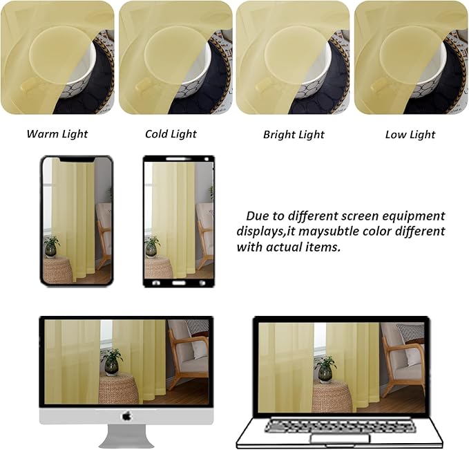 Chyhomenyc Mustard Yellow Sheer Curtains 84 Inch Length 2 Panels, Light - Image 4