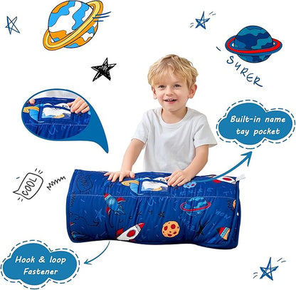 Toddler Nap Mat with Pillow and Blanket, Extra Large Rolled Napping Mats,Slumber Bags for Boys Girls,Kids Sleeping Bag for Daycare, Preschool Travel Camping