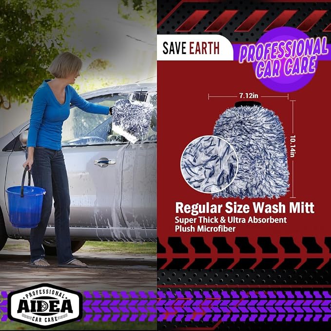 AIDEA Car Wash Mitt Microfiber, 1PK Scratch Free Lint-Free, Wheel Cleaner Mitts - Image 2