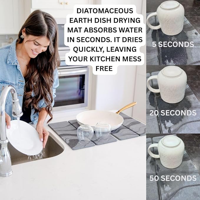 Large Stone Dish Drying Mat for Kitchen Counter | 23.5” L x 15.3” W - Image 4