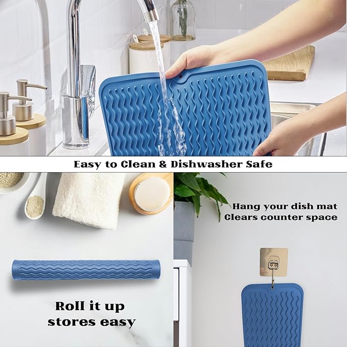ZLR Silicone Dish Drying Mat for Kitchen Counter, Eco-Friendly Fast Dry Dish Mat - Image 4