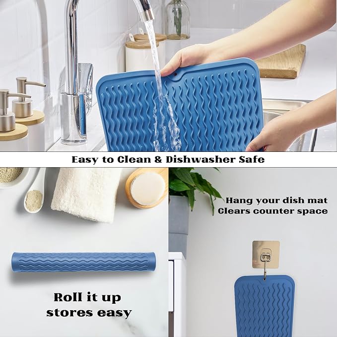 ZLR Silicone Dish Drying Mat for Kitchen Counter, Eco-Friendly Fast Dry Dish Mat - Image 4